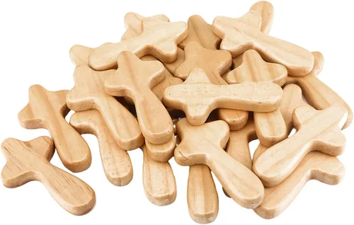 24 cruces de madera a granel, bolsillo de oración de mano, cruz de pino, pascua, cruz, Jesús, aferrado, regalo cristiano religioso para la primera