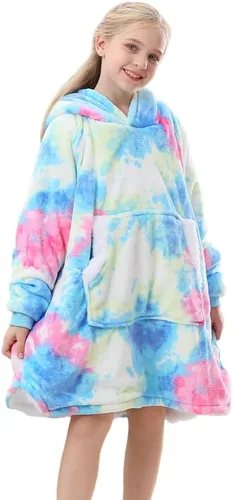 Topblan Manta con Capucha para Niños, Niñas, Adolescentes, Manta de Franela y Sherpa de Gran Tamaño con Capucha, Bolsillo y Mangas
