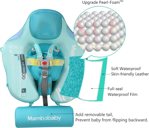 Miniatura 3 de Mambobaby Flotador para bebé con toldo y cola, flotador no inflable para piscina, correa de seguridad ajustable, entrenador de natación para niños