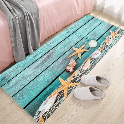 Miniatura 6 de LYFANS La alfombra de espuma de esponja para baño y cocina es absorbente y suave (24 x 71 pulgadas), y el tapete azul se utiliza para mesita