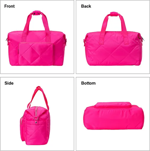 Miniatura 4 de Bolsa de gimnasio rosa intenso para mujer, bolsa de viaje ligera y hinchada de 18 pulgadas para viajes, deportes, yoga, resistente al agua