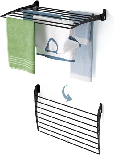 Miniatura 42 de foxydry Tendedero plegable para colgar en la pared, vertical plegable para interiores y exteriores, en acero aluminio (31.5 in)
