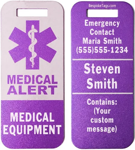 Miniatura 6 de Etiqueta de alerta médica Equipo médico - Información grabada personalizada (negro)