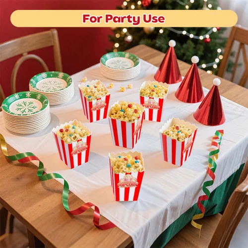 Miniatura 5 de 30 cajas clásicas para palomitas de maíz, bolsas desechables individuales a rayas rojas y blancas, contenedor para noche de cine, Halloween, Acción