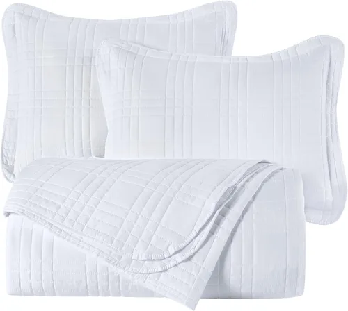 Miniatura 9 de Chezmoi Collection Kingston Juego de Colcha Tamaño Twin XL, 2 Piezas Colcha Acolchada de Microfibra Ligera de Gran Tamaño Blanca (80"x106")