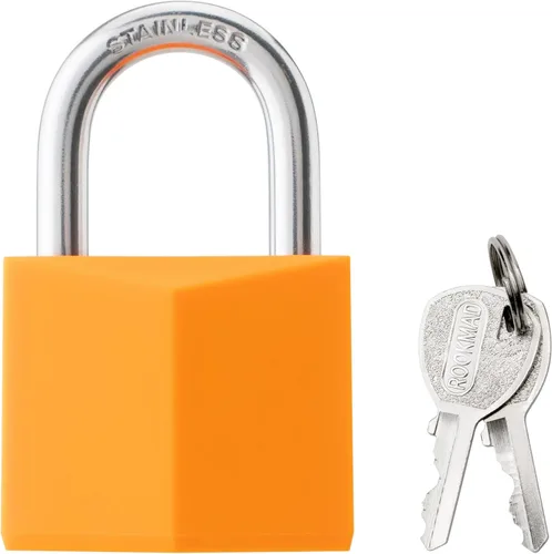 Miniatura 2 de Paquete de 12 cerraduras con llave igual, candado de latón cubierto naranja con grillete de acero inoxidable, cuerpo de bloqueo de 1-9/16 pulgadas