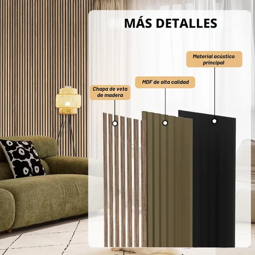 Miniatura 3 de RITOLLO Paneles de listones de madera para pared, 2 piezas de 94.5 x 11 pulgadas, paneles acústicos para decoración de pared interior, panel