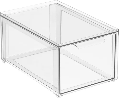 Miniatura 13 de mDesign - Contenedores organizadores de almacenamiento de baño apilables de plástico con cajón frontal extraíble para encimera de baño, tocador