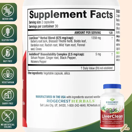Miniatura 3 de Ridgecrest Herbals LiverClean, Suplemento de apoyo hepático a base de hierbas, cardo bendito, diente de león, desintoxicación, apoyo de limpieza