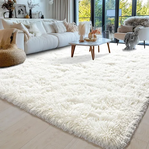Miniatura 3 de Alfombras de área de 8x10 para sala de estar, alfombra shaggy grande ultra suave y esponjosa para dormitorio, alfombras de felpa mullida Blanco crema