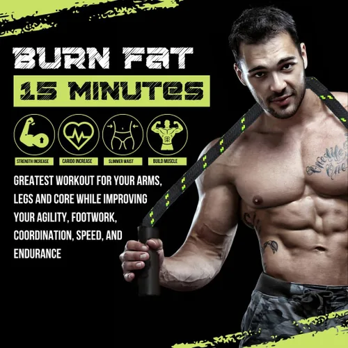 Miniatura 3 de Cuerda de saltar pesada para fitness de 3 libras, cuerda de saltar con peso con 360 asas giratorias, entrenamiento de cuerpo completo para hombres