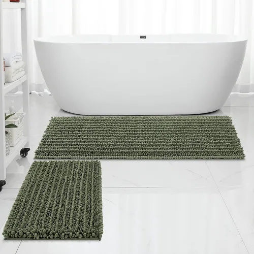 Miniatura 18 de FLOLEOPA Alfombras de Baño de Chenille de Lujo Color Beige Juego de Tapetes de Baño, Extra Suaves y Absorbentes Alfombras de Baño Antideslizantes