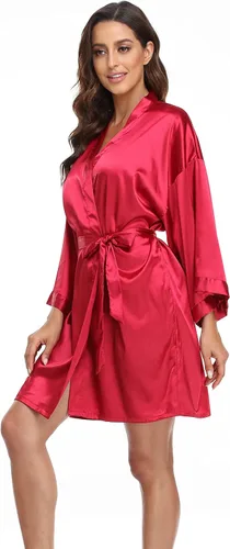 Miniatura 43 de Bata de boda para mujer, para novia, dama de honor, corta, de satén, kimono, batas de seda para prepararse, fiesta nupcial