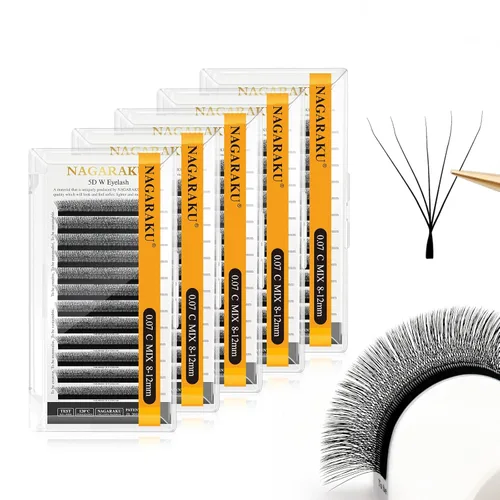 Miniatura 103 de NAGARAKU Extensiones de pestañas Double Tips 4D W, suministros con puntas dobles, gruesas con rizado D de 0.07 mm, bandeja mixta 8-15 mm, 0.07-D