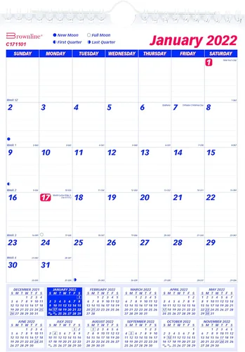 Brownline Calendario mensual de pared 2022, 12 meses, enero a diciembre, encuadernación de doble alambre, 8 x 11 pulgadas (C171101-22)
