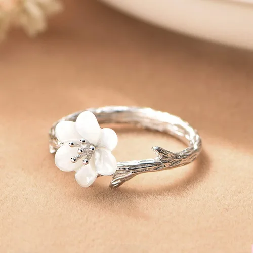 Miniatura 4 de Jeeless - Anillo de plata de ley 925 original Sakura con forma de cola abierta, ajustable, talla de flor para mujer