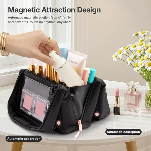 Miniatura 4 de Abiudeng Bolsa de maquillaje de viaje de pie Bolsa de maquillaje Bolsa de aseo de viaje, Negro
