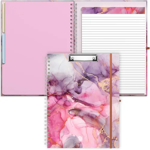 Miniatura 23 de Rimilak Spiral Clipboard Folio with Refillable Lined Notepad, 14.5 x 9.8 In, Hardcover Cover with 5 Interior Pockets, Elastic Band and Pen Loop