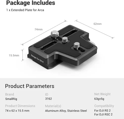 Miniatura 7 de SMALLRIG Placa de liberación rápida extendida para Arca tipo estándar compatible con DJI RS 2 / RSC 2 / RS 3 / RS 3 Pro/RS 4/RS 4 Pro/RS 5 Gimbal