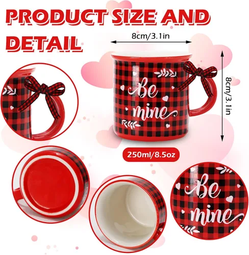 Miniatura 2 de Whaline 6 tazas de café de Navidad con cinta, color rojo y negro, a cuadros, camión, reno, árbol de Navidad, bandeja escalonada, decoración