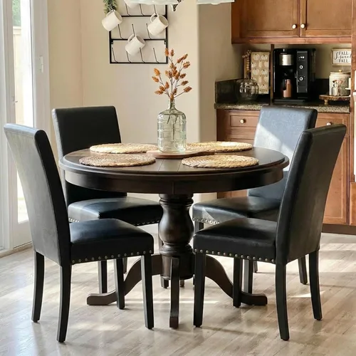 Miniatura 5 de LSSBOUGHT Juego de 2 sillas de comedor, modernas sillas de comedor, silla de cocina tapizada de piel sintética con clavos de cobre vintage