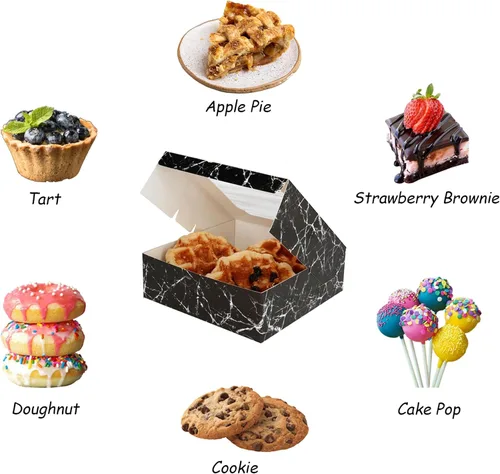 Miniatura 2 de Paquete de 20 cajas de panadería con ventana pequeñas de 6 x 6 x 2 pulgadas para galletas, dulces, pasteles, brownie, pastel de gasa, tarta, tarta
