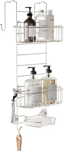 Miniatura 8 de Zenna Home Organizador de Ducha Colgante Sobre la Puerta de la Ducha, Estante de Acero Inoxidable con 2 Repisas y Ganchos Integrados, Estante Bronce