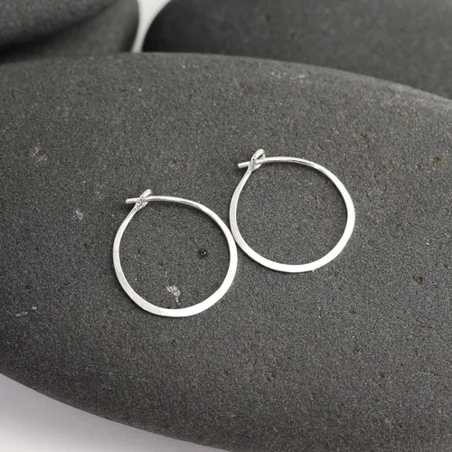 Miniatura 106 de Aretes de aro finos martillados, elegantes plata esterlina geométrica sólida, relleno de oro y relleno de oro rosa; para mujer por Lotus Stone