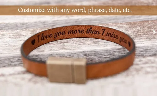 Miniatura 11 de Men's Leather Bracelet Personalized - Hidden Message Wristband - Customizable Anniversary Gift for Husband -Sentimental Present for Boyfriend