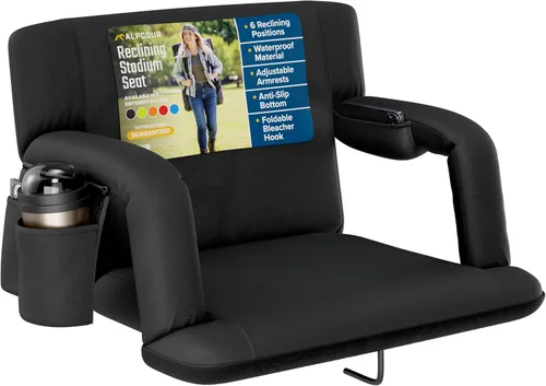 Miniatura 16 de Alpcour Asiento plegable para estadio – Silla de apoyo para adultos amplios reclinables de lujo para adultos para blanqueadores – Mejor extra grueso
