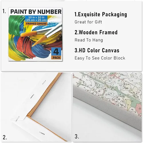 Miniatura 4 de Amphol Kits de pintura por números para adultos sobre lienzo enmarcado, paquete de 4 unidades, pintura fácil de pintar por números para adultos