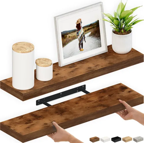 Miniatura 17 de Ballucci - Estantes flotantes, juego de estantes de pared de madera de 36" con soportes invisibles para baño, sala de estar, dormitorio, cocina