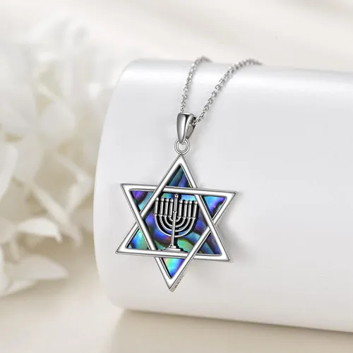 Miniatura 40 de YFN Collar de estrella de David de plata de ley, concha de abulón, árbol de la vida, joyería judía, regalos para mujeres y hombres