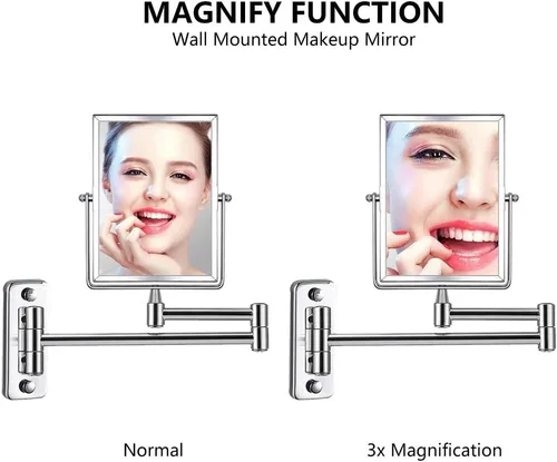 Miniatura 3 de QiMH Espejo de maquillaje de pared con aumento 3X Rectangular 8 x 6 pulgadas con brazo extensible Espejo giratorio de doble cara con acabado