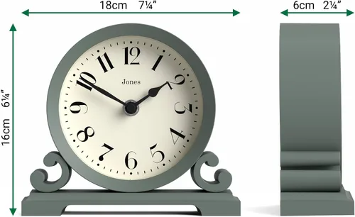 Miniatura 3 de JONES CLOCKS® Reloj de repisa Saloon Diseño tradicional de doble scroll Verde Estilo clásico contemporáneo para escritorio, mesa, estante