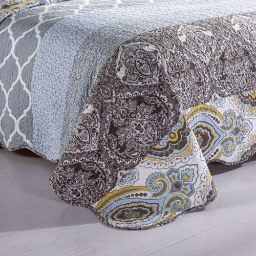 Miniatura 5 de YAYIDAY Juego de colcha de retazos tamaño Queen – 100% algodón reversible, transpirable, gris, acolchado con fundas de almohada para todas