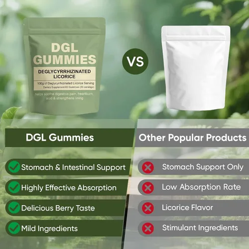 Miniatura 5 de Gomitas DGL, suplemento de extracto de 400 mg DGL, con extracto de raíz de regaliz, apoya el estómago y el intestino, mejora la digestión, sin