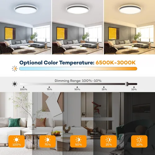 Miniatura 2 de BLNAN Lámpara de techo LED regulable con control remoto, 12 pulgadas, 3000 K-6500 K, color de luz ajustable, moderna lámpara de techo ultrafina