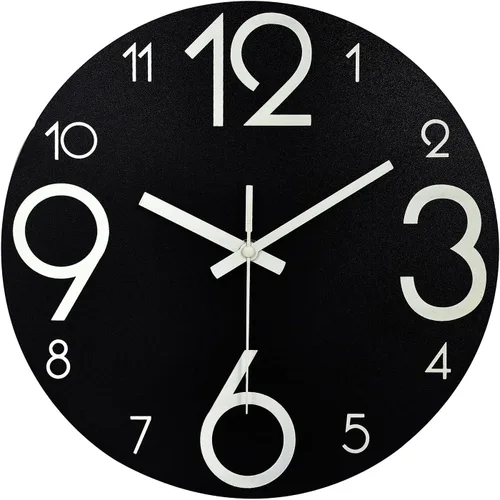 Miniatura 2 de Plumeet Reloj de pared luminoso, reloj de madera silencioso de 12 pulgadas sin tictac con luz nocturna, reloj de pared decorativo grande