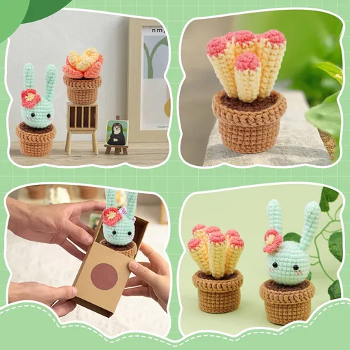 Miniatura 7 de WONVOC Kit de ganchillo para plantas, kit de plantas de ganchillo para principiantes, kit de ganchillo para adultos, con ganchillos, suministros