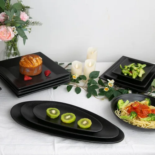 Miniatura 3 de vicrays Platos ovalados grandes para servir, platos de porcelana de 16/14/10 pulgadas para fiestas, barbacoas, bandejas apilables para servir Negro