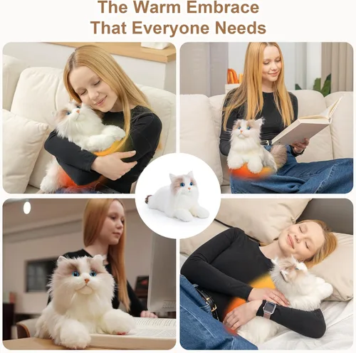 Miniatura 4 de Chongker Animales de peluche para microondas y pesados, 2 libras de peluche con calefacción de gato con almohadilla térmica extraíble sin perfume