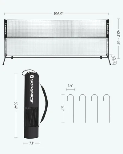 Miniatura 7 de SONGMICS - Red de bádminton ajustable en altura, red de voleibol, red de pickleball para tenis junior, niños, cancha interior y exterior, red Negro