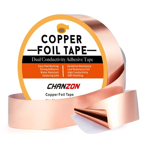 Miniatura 9 de CHANZON Cinta de lámina de cobre de 0.236 in 1/4 pulgadas x 66 pies, adhesivo conductor de doble cara para vidrieras, soldadura, electricidad