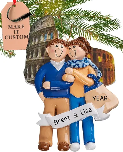 Adorno personalizado de Roma Italia 2026 | Adornos de Navidad personalizados 24 horas grabados con láser para pareja | Regalo de recuerdo de viaje