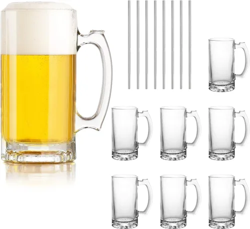 QAPPDA Juego de tazas de cerveza, tazas de vidrio con asa de 16 onzas, vasos de cerveza grandes para congelador, tazas de agua para bebidas frías,
