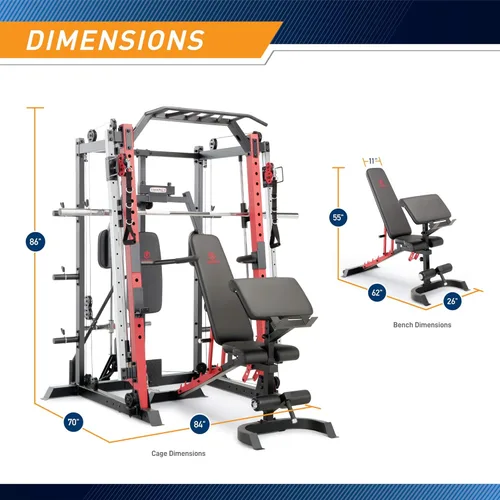 Miniatura 2 de Marcy Smith Machine Cage System Home Gym Multifunction Rack, Customizable Training Station Rojo