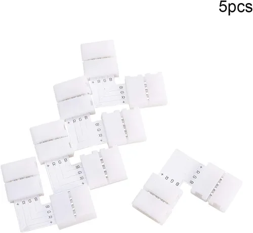 Miniatura 3 de Othmro 5 unids L forma 4 Pin LED tira de luz dividida conectores para SMD 5050 Multicolor LED tira