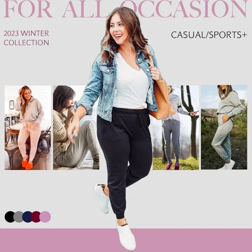 Miniatura 4 de NEW YOUNG Paquete de 3 pantalones deportivos con forro polar para mujer, pantalones deportivos con bolsillos para entrenamiento, yoga