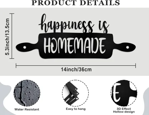 Miniatura 2 de COLOR VALLEY ART Letrero de metal para decoración de pared de cocina de granja, estilo "Happiness Is Homemade", acento rústico de pared de cocina